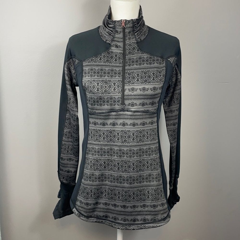 Calia Black and Gray Printed Quarter Zip Long Sleeve Pullover Shirt Size Medium